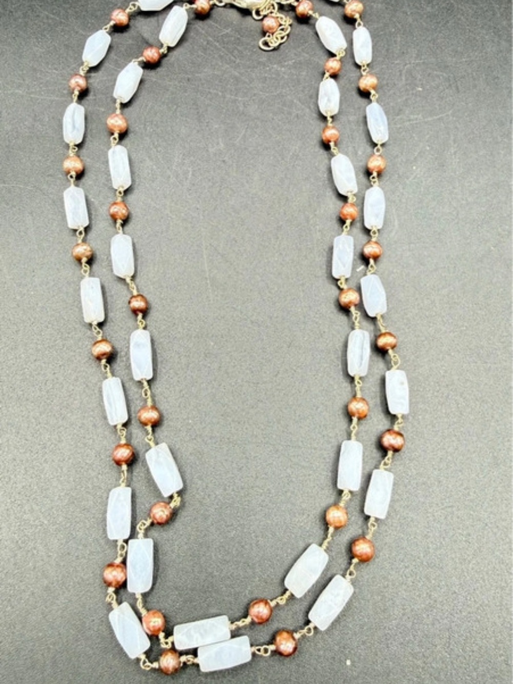 Elegant White and Copper Beaded Double-Strand Necklace